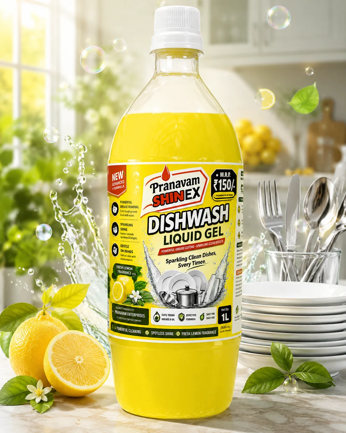 Dishwash Gel Liquid - 1 Ltr - Shinex - SHINEX - Pranavam Industries